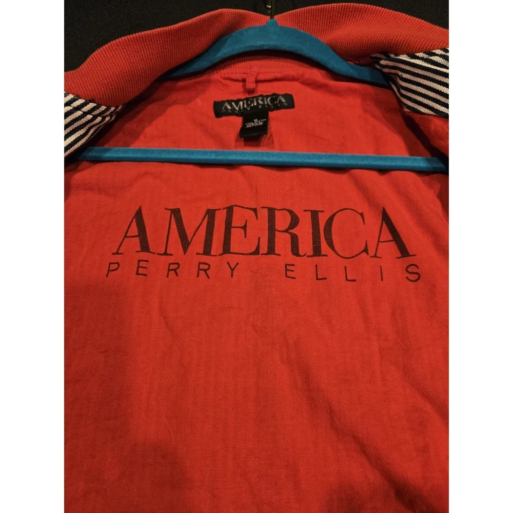 Vintage 90s Perry Ellis America Bomber Jacket M Striped Cotton Hong Kong